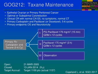 GOG212:  Taxane Maintenance  Epithelial Ovarian or Primary Peritoneal Cancer  Optimal or