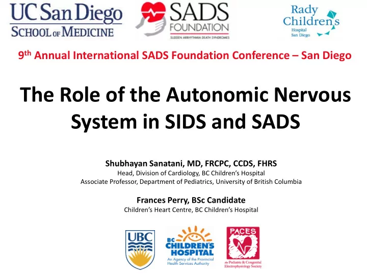 the role of the autonomic nervous system in sids and sads
