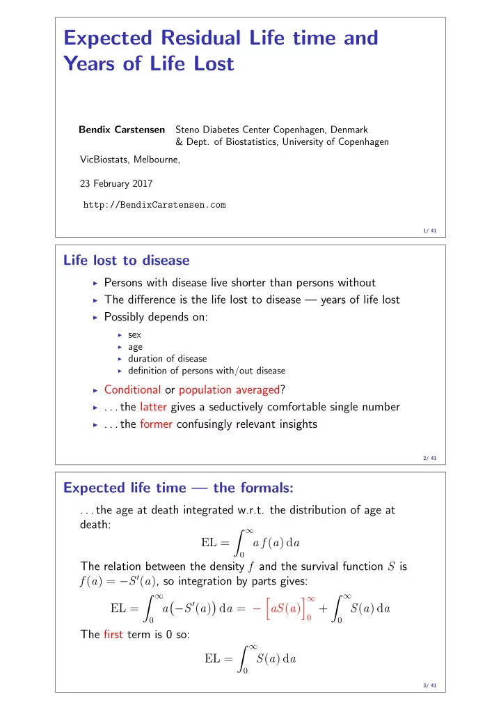 expected residual life time and years of life lost