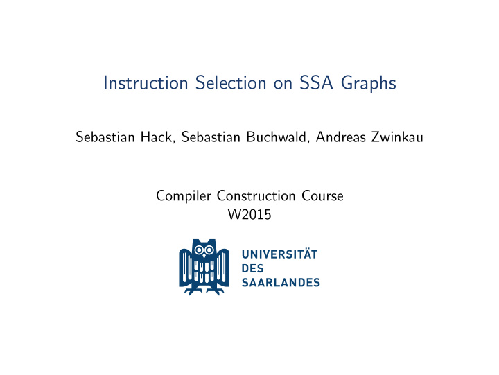instruction selection on ssa graphs