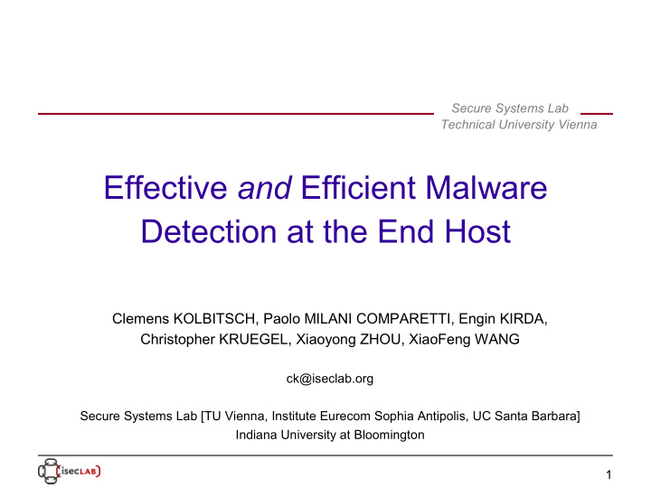 effective and efficient malware detection at the end host