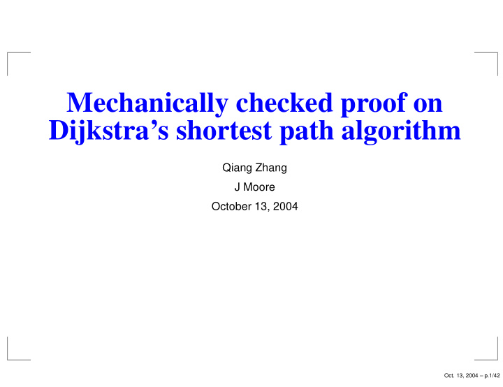 mechanically checked proof on dijkstra s shortest path