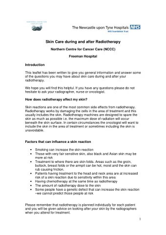 Skin Care during and after Radiotherapy  Northern Centre for Cancer Care (NCCC)  Freeman Hospital