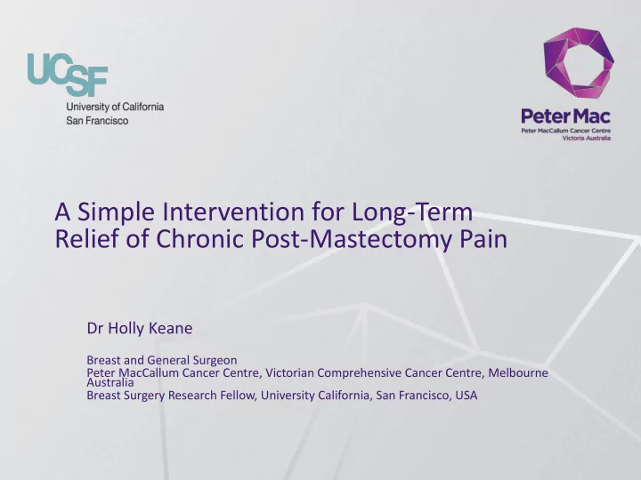 a simple intervention for long term relief of chronic