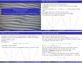 Even and odd functions  In this lesson we look at even and odd functions. A symmetry of a function