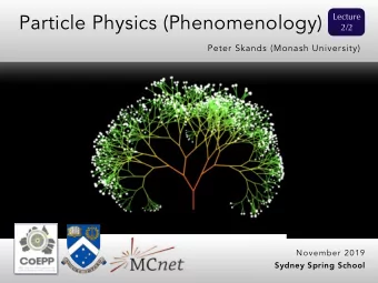 Particle Physics (Phenomenology)     .  Lecture  2/2  Peter Skands (Monash University)  November