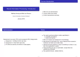 Course Introduction  Neural Information Processing: Introduction  Welcome and administration