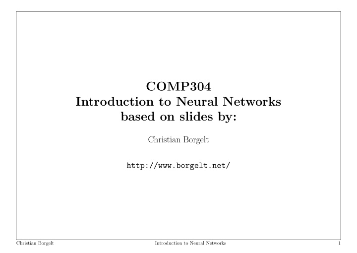 comp304 introduction to neural networks based on slides by