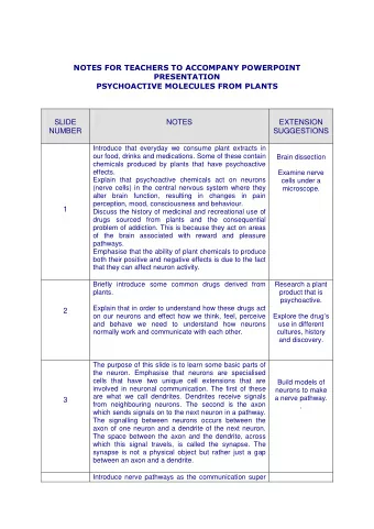 NOTES FOR TEACHERS TO ACCOMPANY POWERPOINT  PRESENTATION  PSYCHOACTIVE MOLECULES FROM PLANTS  SLIDE