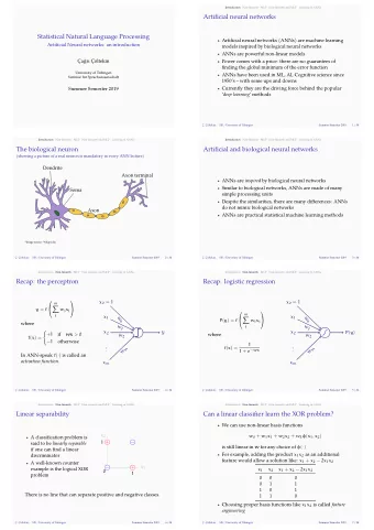 Statistical Natural Language Processing  Recap: logistic regression  Learning in ANNs