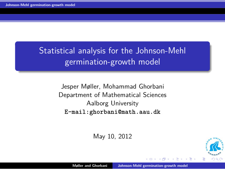 statistical analysis for the johnson mehl germination