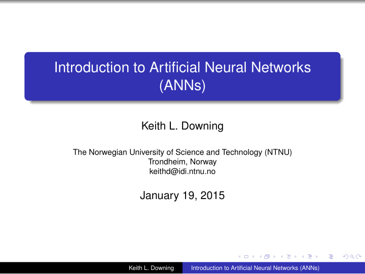 introduction to artificial neural networks anns