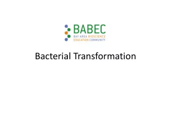 Bacterial Transformation  Genetic Engineering: Bacterial  Transformation  A technique used often in