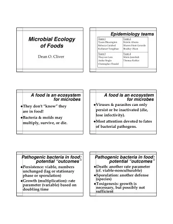 Microbial Ecology  Team 1  Team 2  Tyann Blessington  Kristin Ahrens  of Foods  Rebecca Garabed