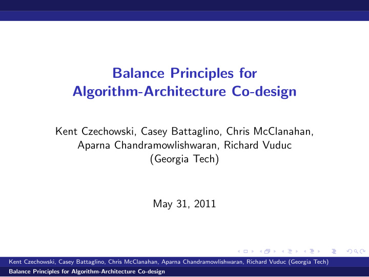 balance principles for algorithm architecture co design