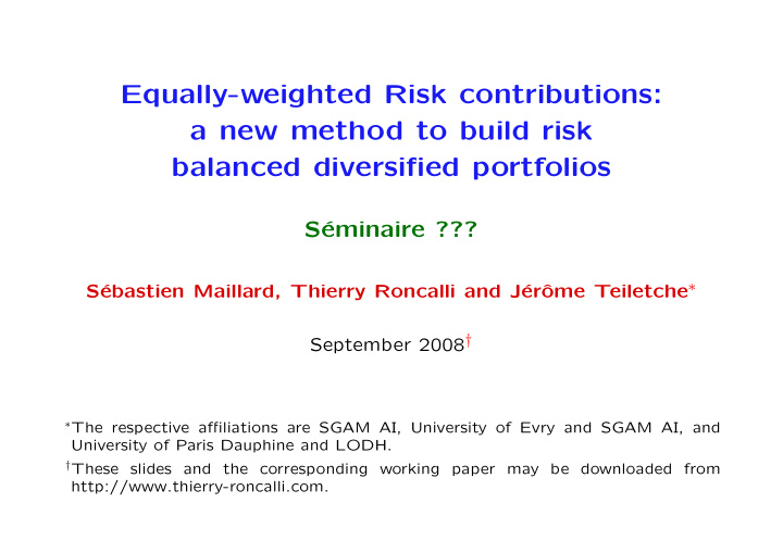 equally weighted risk contributions a new method to build