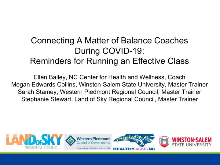 connecting a matter of balance coaches during covid 19