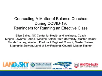 Connecting A Matter of Balance Coaches  During COVID-19:  Reminders for Running an Effective Class