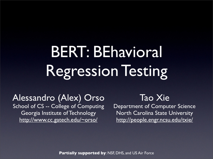 bert behavioral regression testing