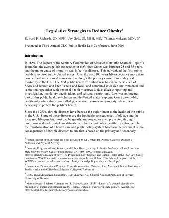 Legislative Strategies to Reduce Obesity 1 Edward P. Richards, JD, MPH, 2 Jay Gold, JD, MPH, MD, 3