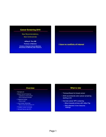Page 1  Men: Mortality  Women: Cancer Mortality  Trends in 5-Year Survival (%)  Rates of screening