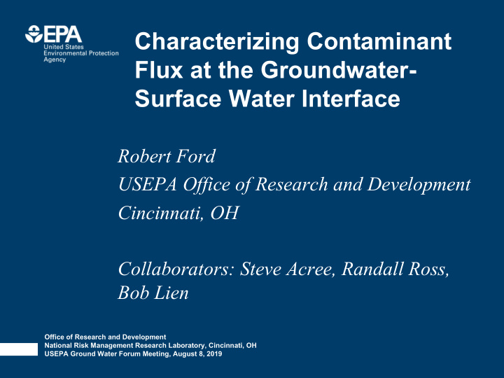 characterizing contaminant flux at the groundwater