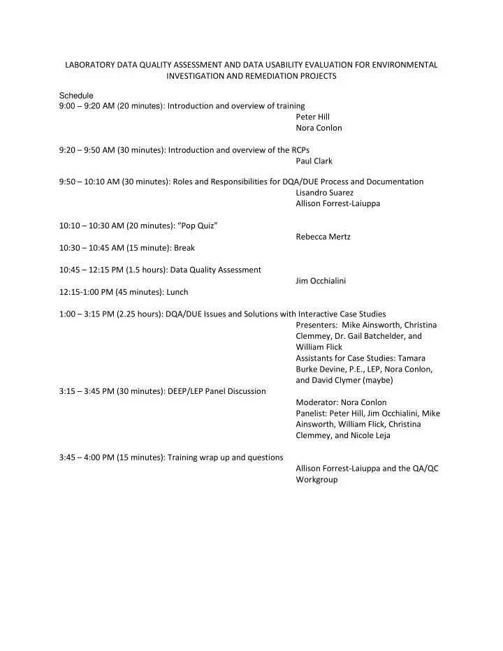 laboratory data quality assessment and data usability