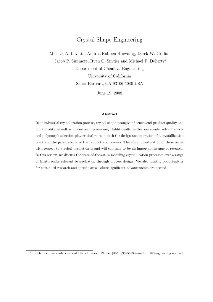 crystal shape engineering
