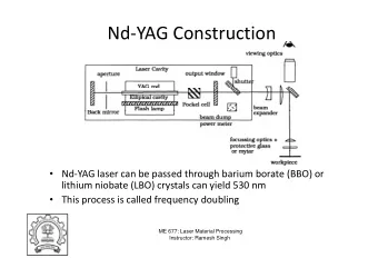 Nd-YAG Construction  Nd-YAG laser can be passed through barium borate (BBO) or  lithium niobate