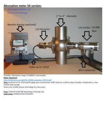 Absorption meter 3A version:  Turbidity / Absorption range: 0-1500NTU customizable  Meter