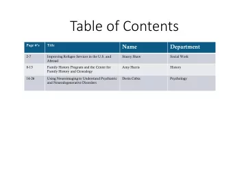 Table of Contents  Page #s  Title  Name  Department  2-7  Improving Refugee Services in the U.S.