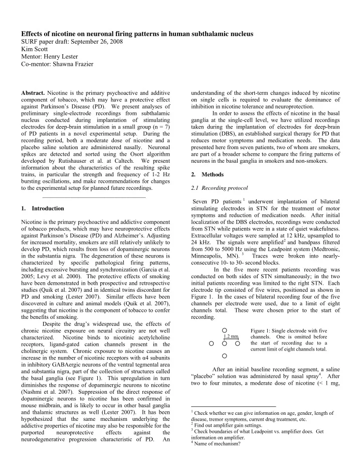 effects of nicotine on neuronal firing patterns in human