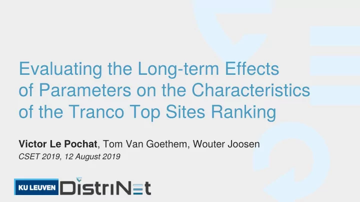 evaluating the long term effects of parameters on the