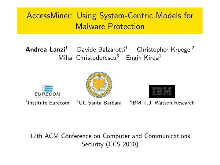 accessminer using system centric models for malware