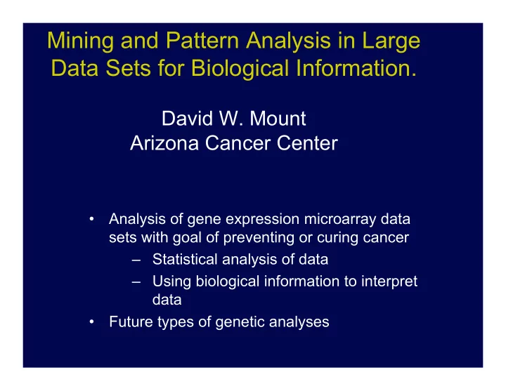 mining and pattern analysis in large data sets for
