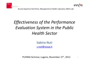 Effectiveness of the Performance Evaluation System in the Public Health Sector Sabina Nuti