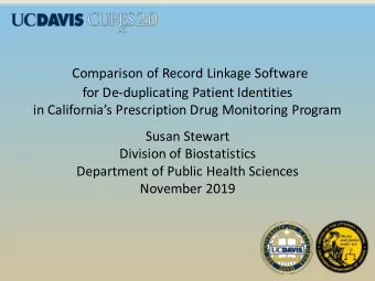 for De-duplicating Patient Identities  in Californias Prescription Drug Monitoring Program