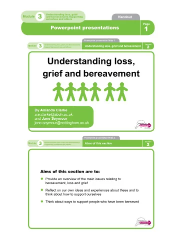 Understanding loss,  grief and bereavement  l  By Amanda Clarke  l  a.e.clarke@abdn.ac.uk and Jane