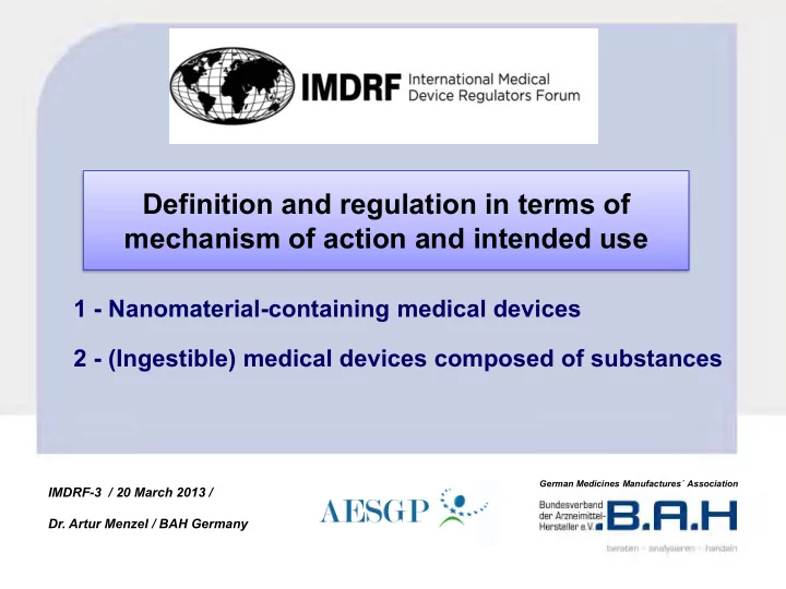 definition and regulation in terms of mechanism of action