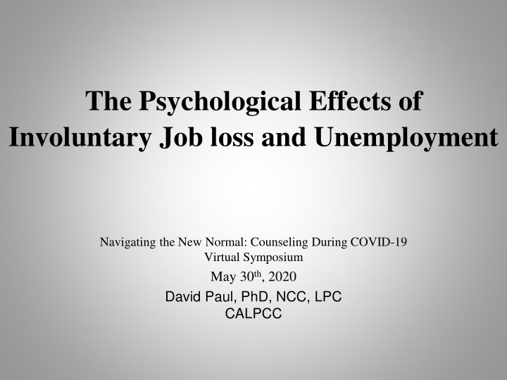 the psychological effects of involuntary job loss and
