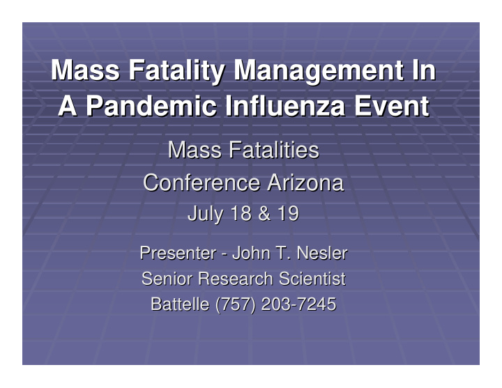 mass fatality management in mass fatality management in a