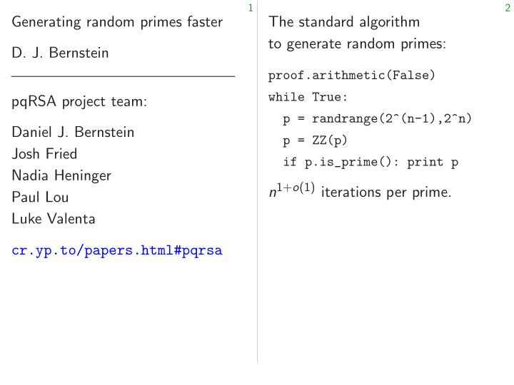 generating random primes faster the standard algorithm to