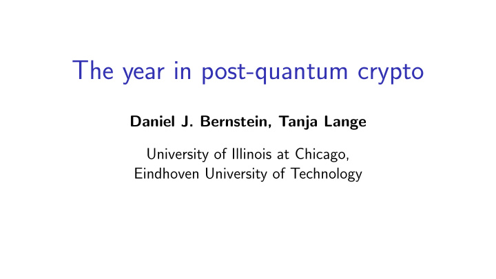 the year in post quantum crypto