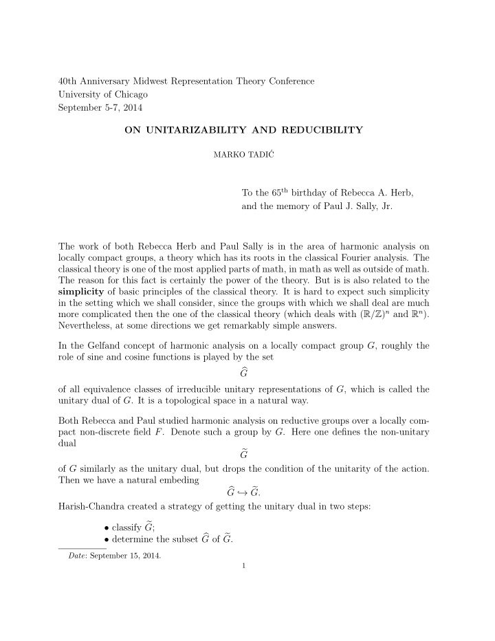 40th anniversary midwest representation theory conference