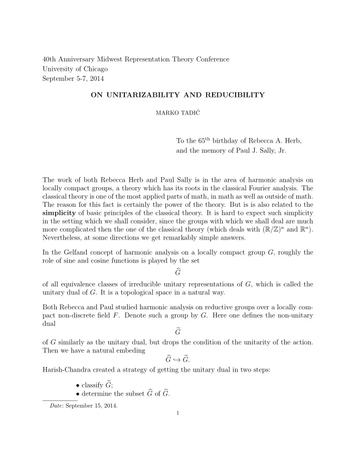 40th anniversary midwest representation theory conference