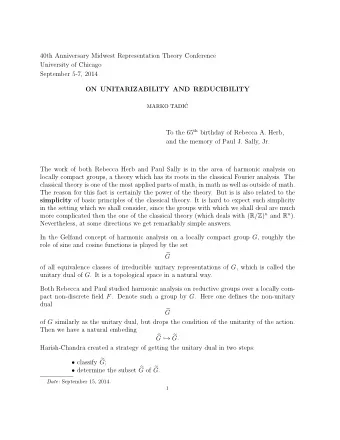 40th Anniversary Midwest Representation Theory Conference  University of Chicago  September 5-7,