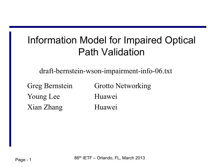 information model for impaired optical path validation
