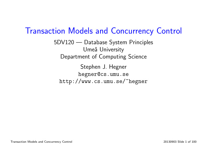 transaction models and concurrency control