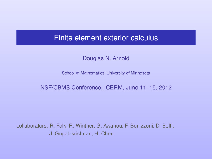 finite element exterior calculus