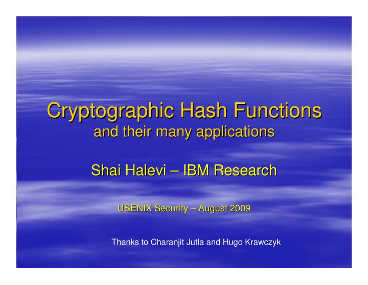 cryptographic hash functions cryptographic hash functions